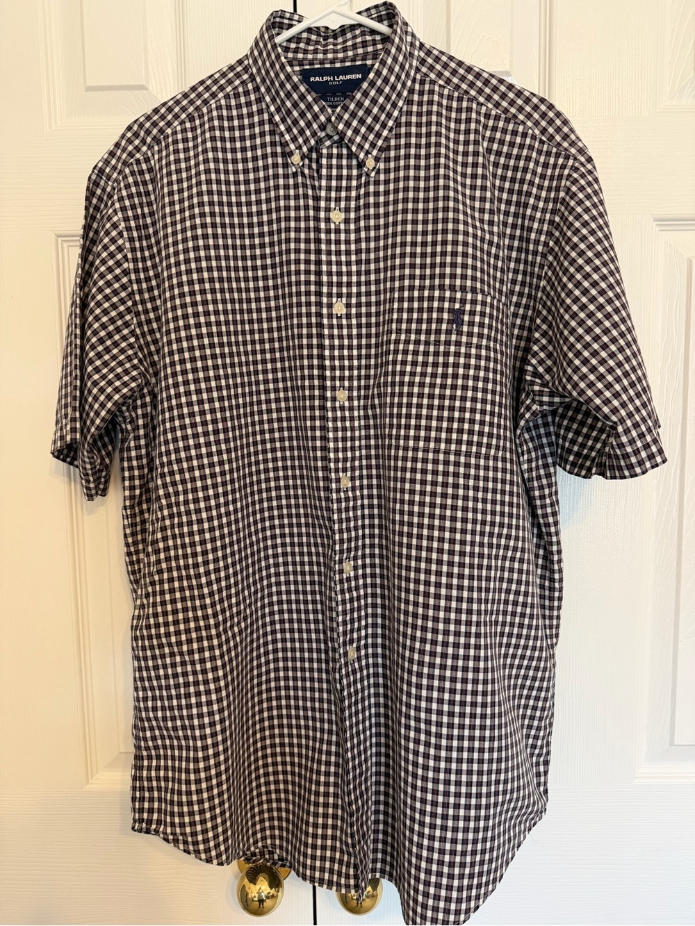 Ralph Lauren Navy and White Gingham Short-Sleeve Button-Down Shirt
